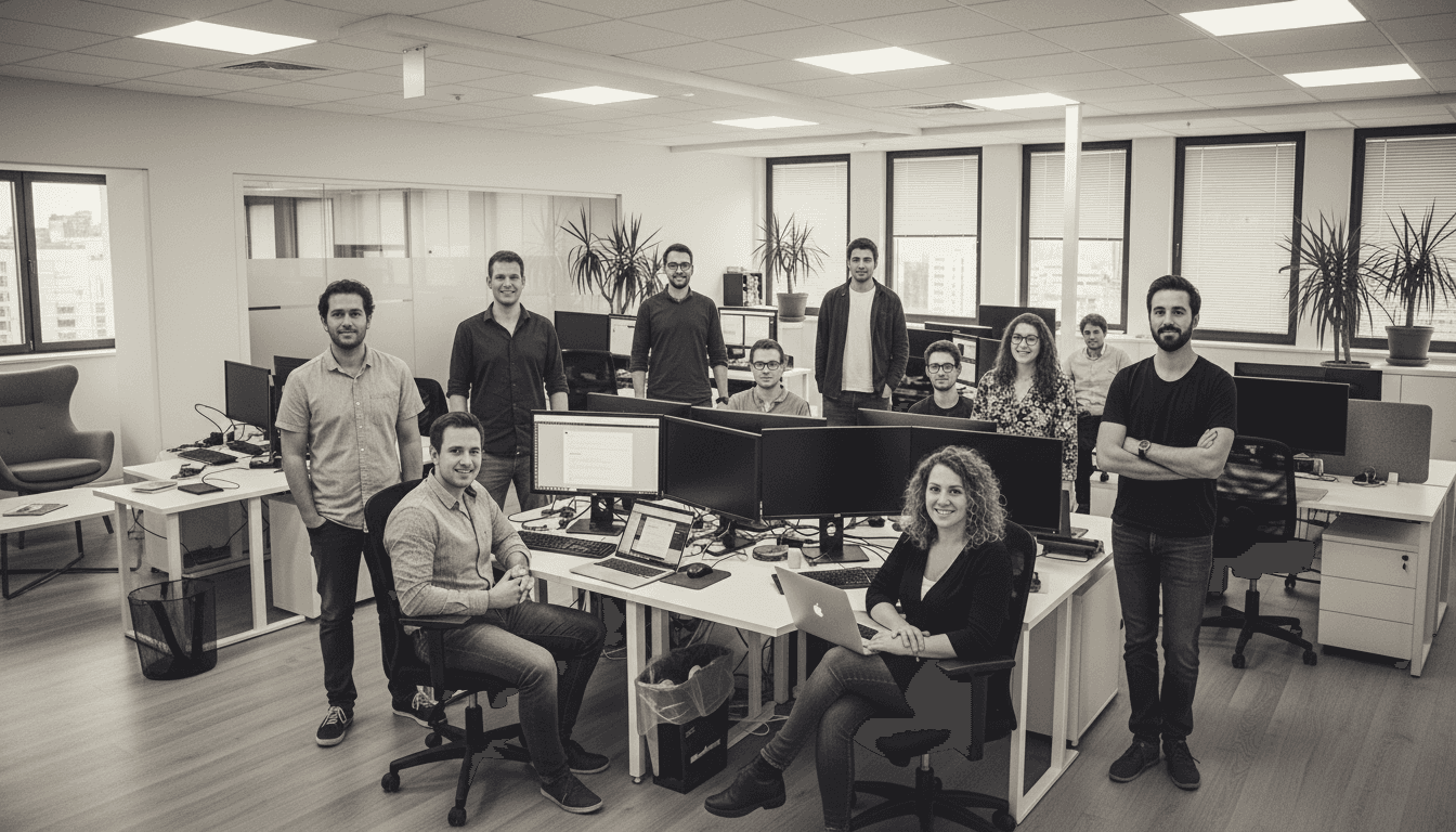 A digital team working together in an office